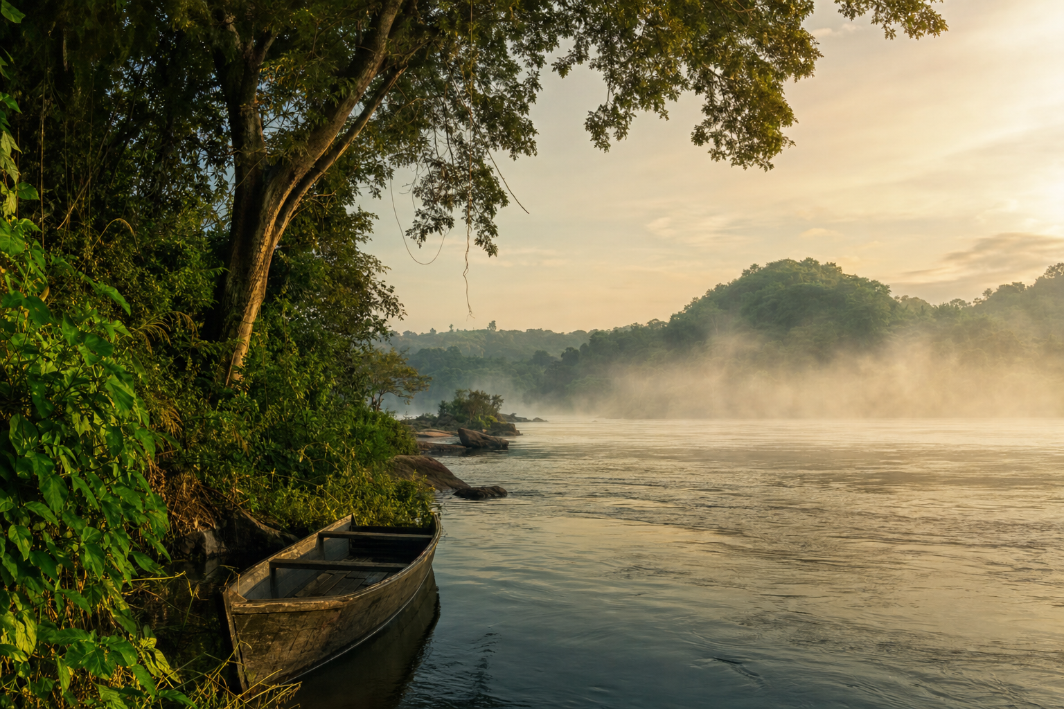 River landscape at the Source of the Nile in Jinja