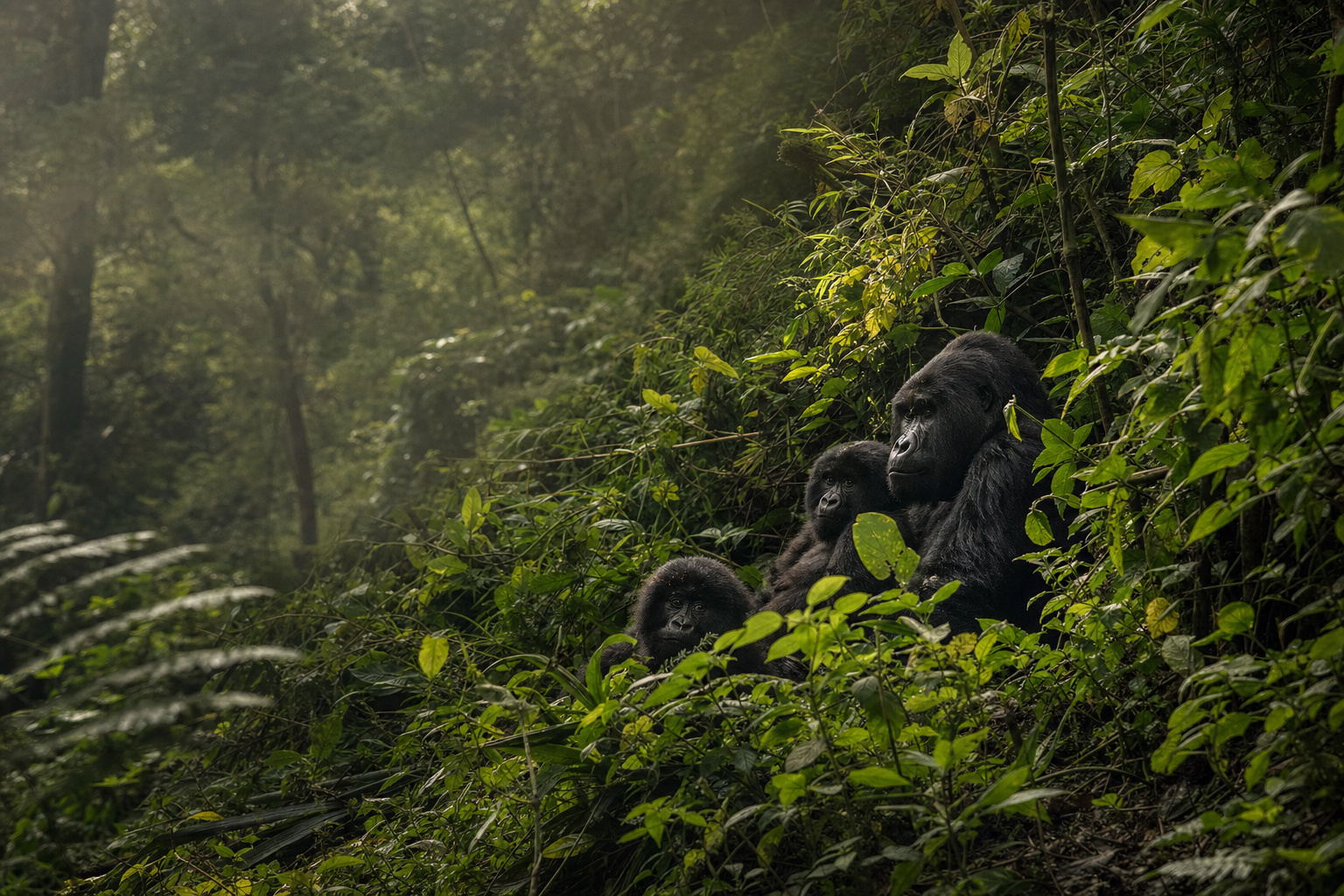 Uganda primate habitat in a lush forest